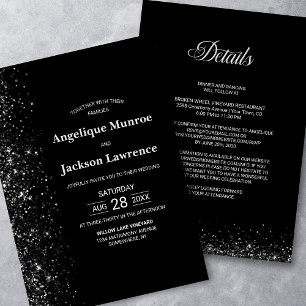 Invitation Mariage de Parties scintillant noir moderne tout e