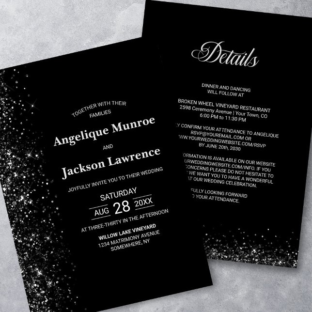 Invitation Mariage de Parties scintillant noir moderne tout e (Créateur téléchargé)