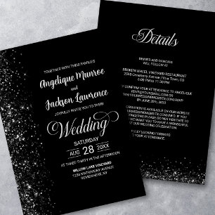 Invitation Mariage de Parties scintillant noir moderne tout e