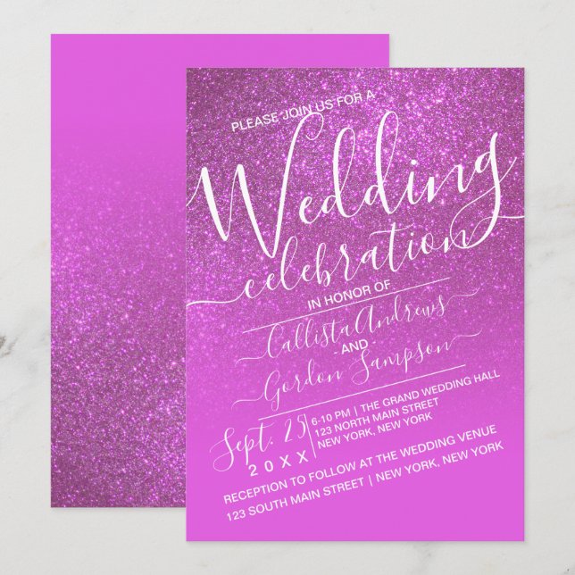 Invitation Mariage de Parties scintillant Ombre rose magenta (Devant / Derrière)