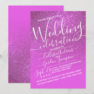Invitation Mariage de Parties scintillant Ombre rose magenta