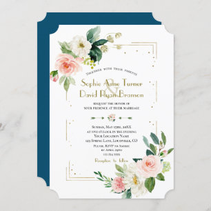 Invitation Mariage de Parties scintillant or aux fleurs blanc