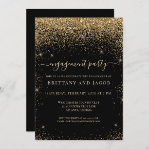 Invitation Mariage de Parties scintillant or Fiançailles Blac