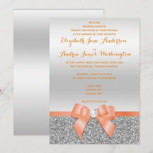 Invitation Mariage de Parties scintillant romantique à corail