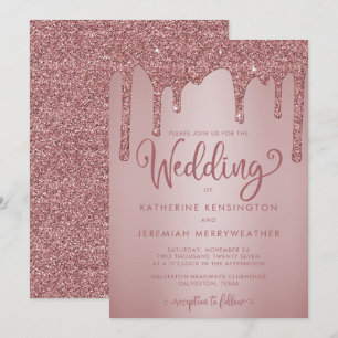 Invitation Mariage de Parties scintillant Rose Chic Gold Spar