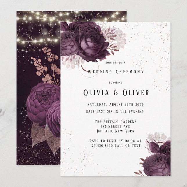Invitation Mariage de Parties scintillant Rose et violet Gold (Devant / Derrière)
