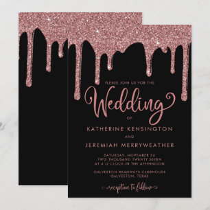 Invitation Mariage de Parties scintillant Rose Noir Chic Gold