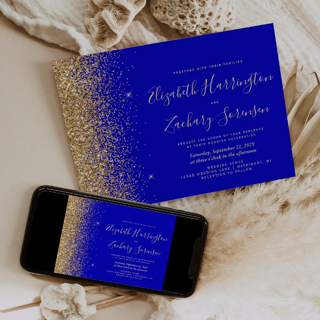 Invitation Mariage de Parties scintillant Royal Blue Gold (Créateur téléchargé)