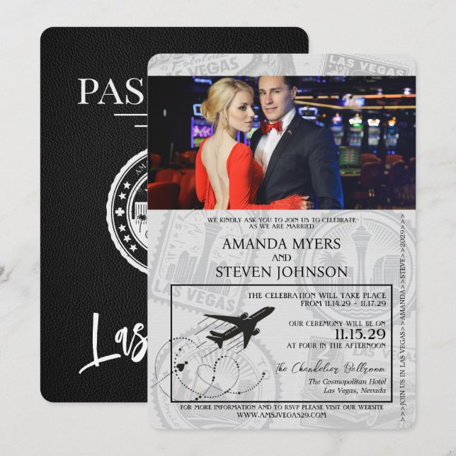 Invitation Mariage de passeport Black Las Vegas (Devant / Derrière)