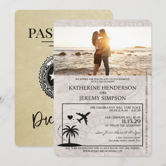 Invitation Mariage de passeport Champagne Porto Rico (Devant / Derrière)