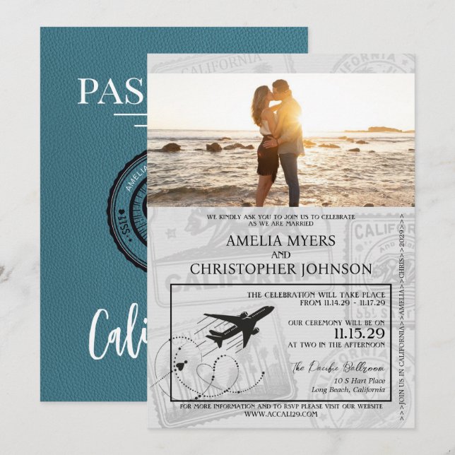 Invitation Mariage de passeport de Cyan California (Devant / Derrière)