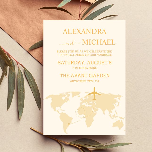 Invitation Mariage de passeport de destination Black et Gold  (Créateur téléchargé)