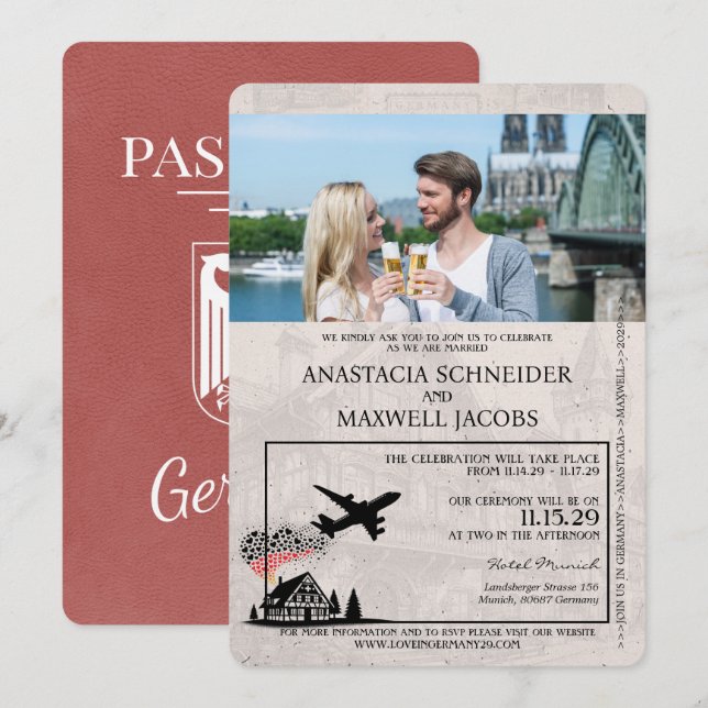 Invitation Mariage de passeport de la Bourgogne légère (Devant / Derrière)