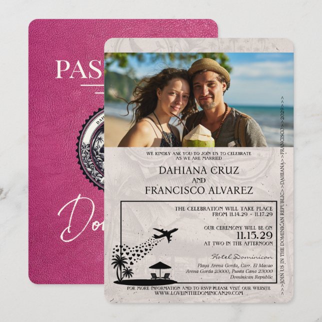 Invitation Mariage de passeport de la République Dominicaine  (Devant / Derrière)