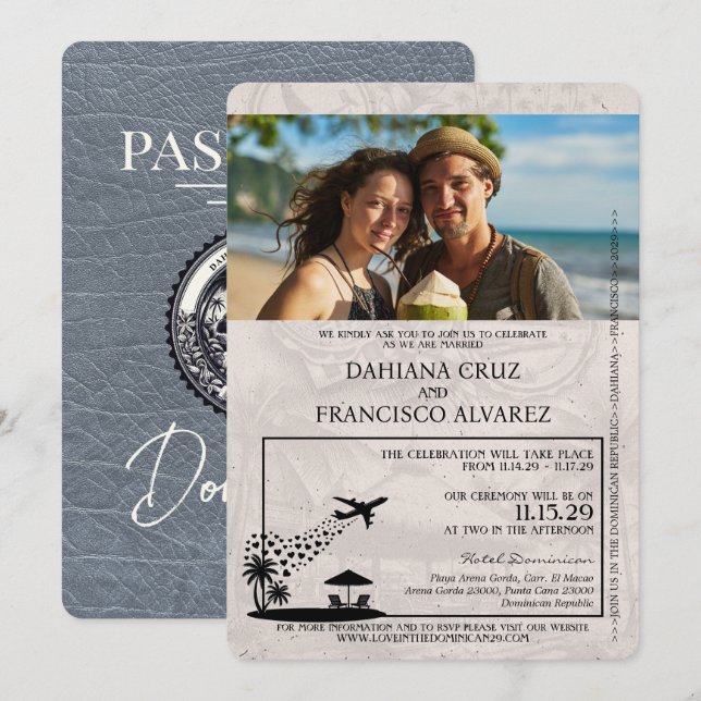 Invitation Mariage de passeport de la République Dominicaine  (Devant / Derrière)