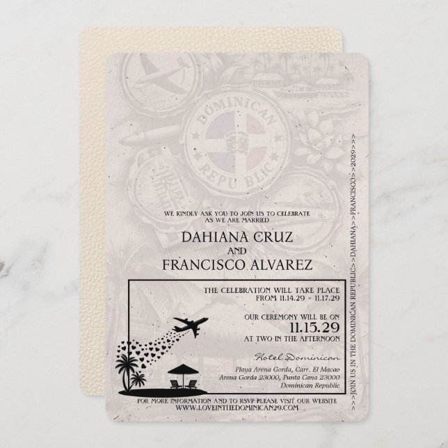 Invitation Mariage de passeport de la République dominicaine  (Devant / Derrière)