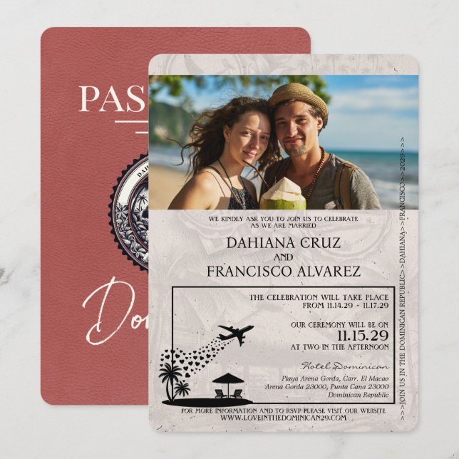 Invitation Mariage de passeport de la République Dominicaine  (Devant / Derrière)