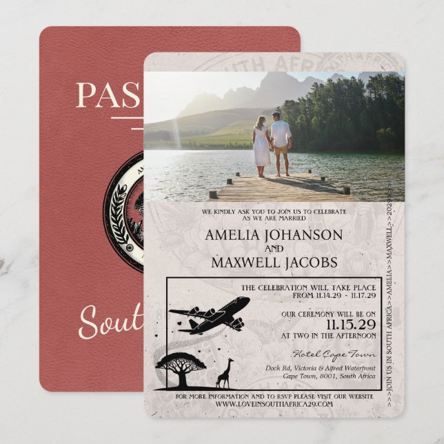 Invitation Mariage de passeport de l'Afrique du Sud de la Bou (Devant / Derrière)