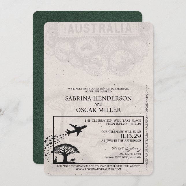 Invitation Mariage de passeport de l'Australie verte (Devant / Derrière)