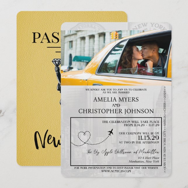 Invitation Mariage de passeport de New York jaune (Devant / Derrière)