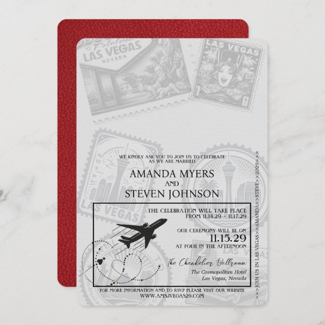 Invitation Mariage de passeport de Red Las Vegas (Devant / Derrière)