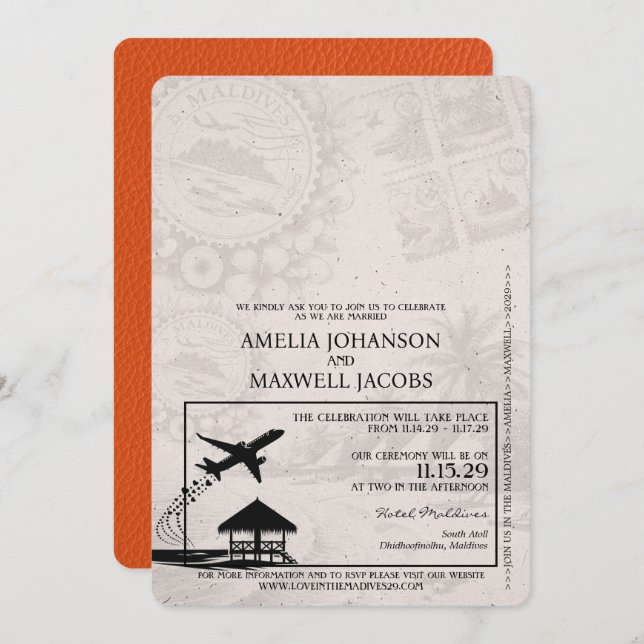 Invitation Mariage de passeport d'Orange Maldives (Devant / Derrière)
