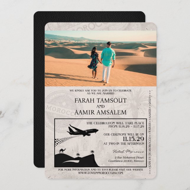 Invitation Mariage de passeport du Maroc noir (Devant / Derrière)