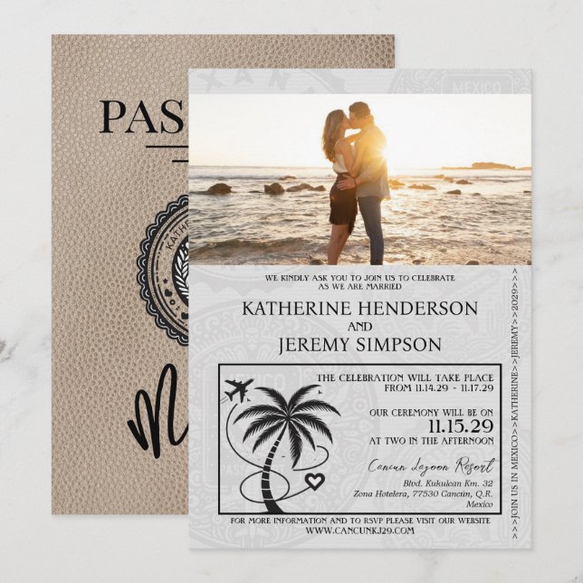 Invitation Mariage de passeport du Mexique beige (Devant / Derrière)