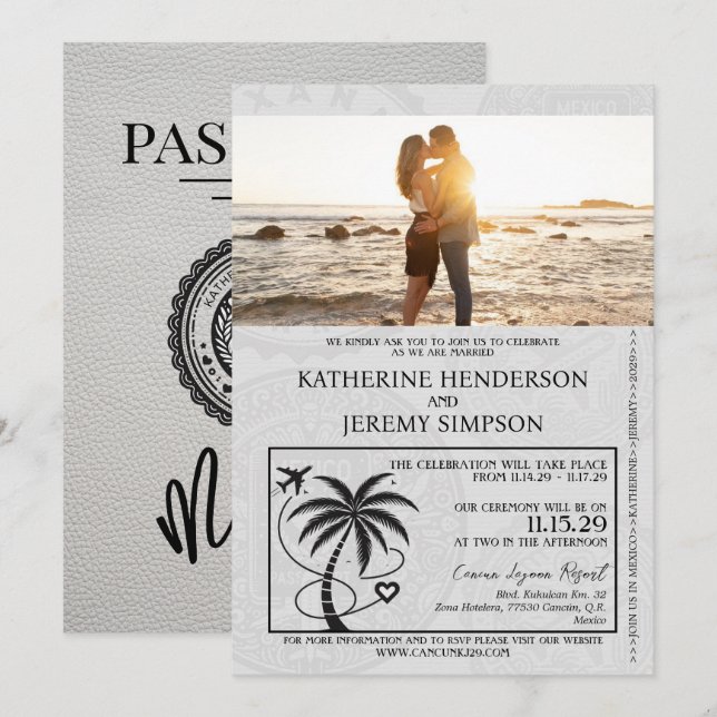 Invitation Mariage de passeport du Mexique blanc (Devant / Derrière)