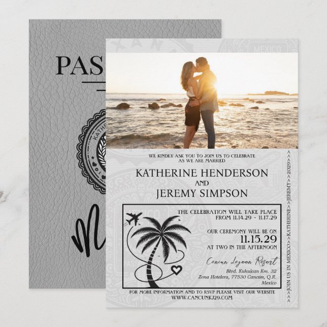 Invitation Mariage de passeport gris Mexique (Devant / Derrière)