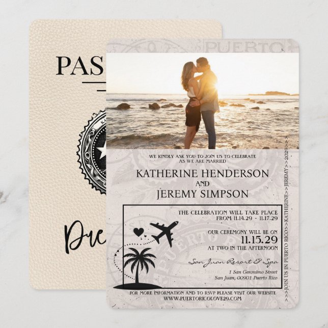 Invitation Mariage de passeport Ivory Porto Rico (Devant / Derrière)