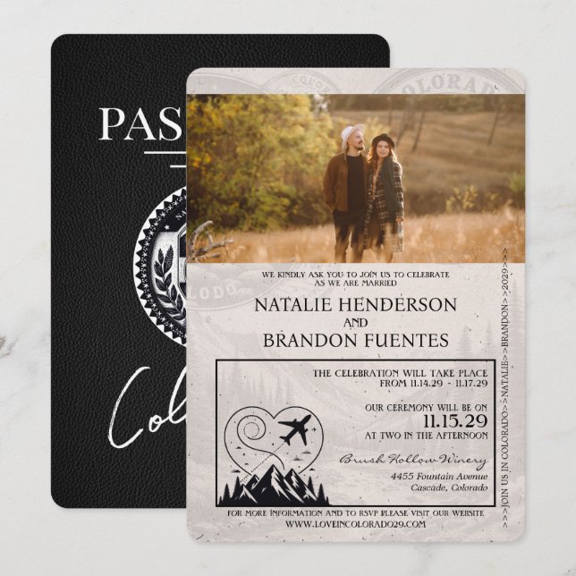 Invitation Mariage de passeport noir du Colorado (Devant / Derrière)