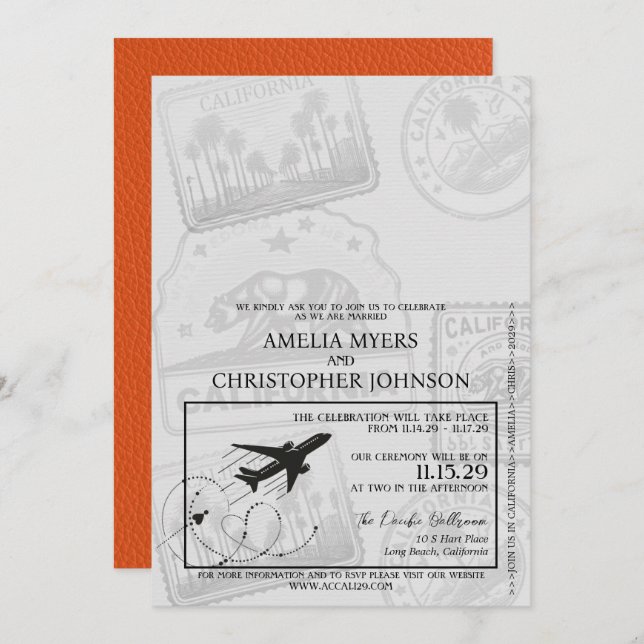 Invitation Mariage de passeport Orange California (Devant / Derrière)