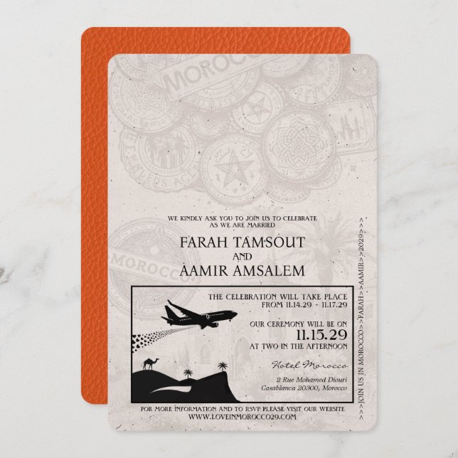 Invitation Mariage de passeport Orange Maroc (Devant / Derrière)