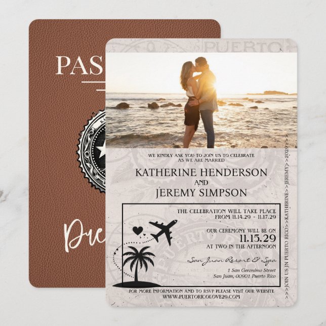 Invitation Mariage de passeport Porto Rico Brown (Devant / Derrière)
