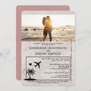 Invitation Mariage de passeport Porto Rico Rose Dusty