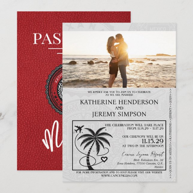 Invitation Mariage de passeport Red Mexico (Devant / Derrière)