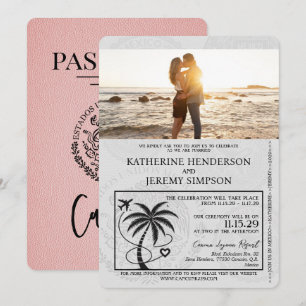 Invitation Mariage de passeport rose Cancun