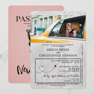 Invitation Mariage de passeport rose New York