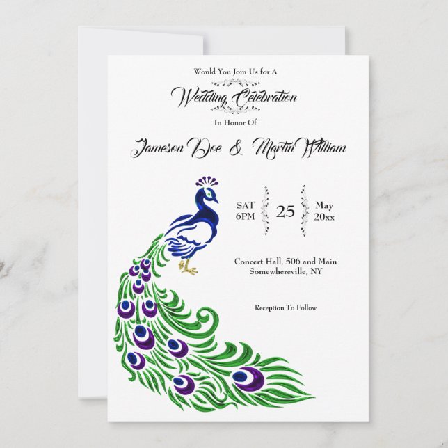 Invitation Mariage de Peacock élégant (Devant)