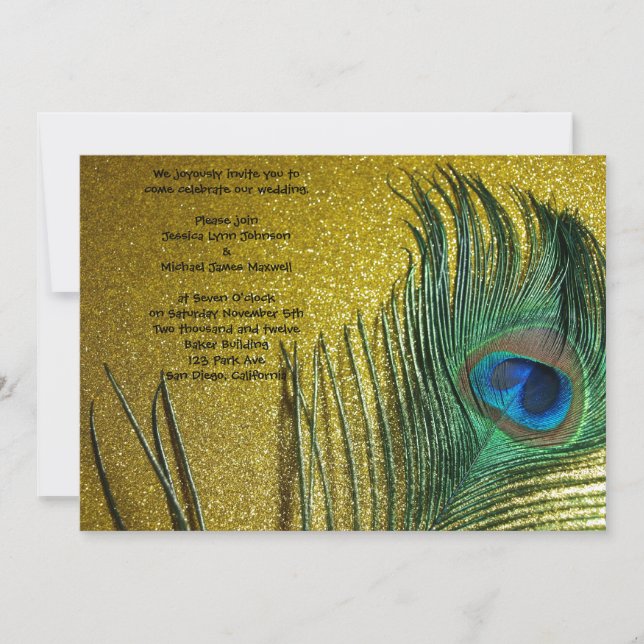Invitation Mariage de Peacock jaune d'or (Devant)