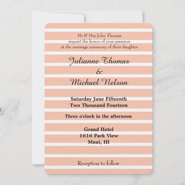 Invitation Mariage de pêche et de bandes blanches (Devant)