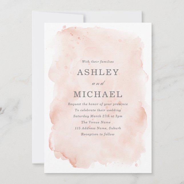 Invitation Mariage de peinture à l'eau rose pâle (Devant)