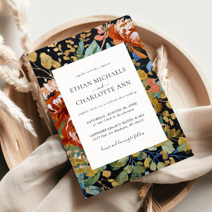 Invitation Mariage de peinture florale en or de Burnt Orange 