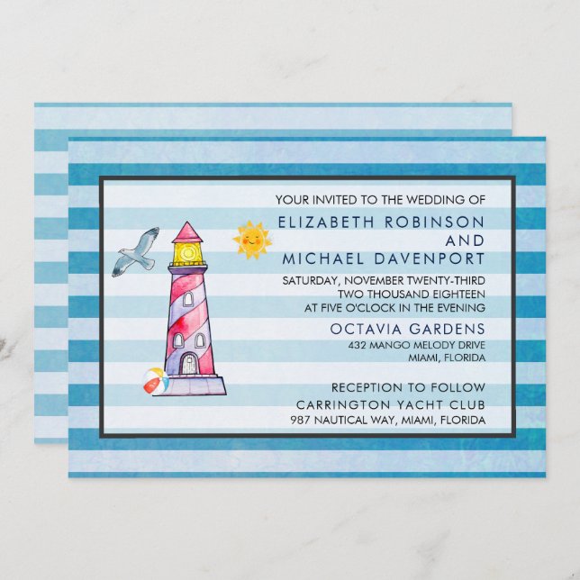 Invitation Mariage de phare à aquarelle rouge (Devant / Derrière)