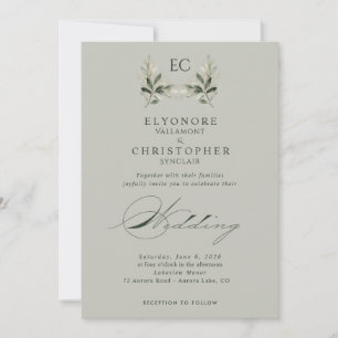 Invitation Mariage de photo de monogramme de branche d'olive