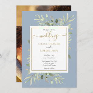 Invitation Mariage de photo Dusty Blue Gold
