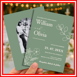 Invitation Mariage de photo floral bohème de verdure de vert