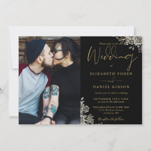 Invitation Mariage de photo floral de roses gothiques noires 