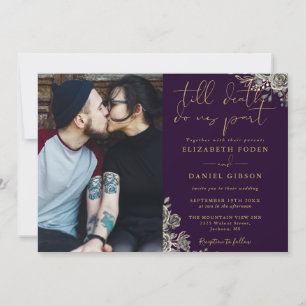 Invitation Mariage de photo floral de roses gothiques violett